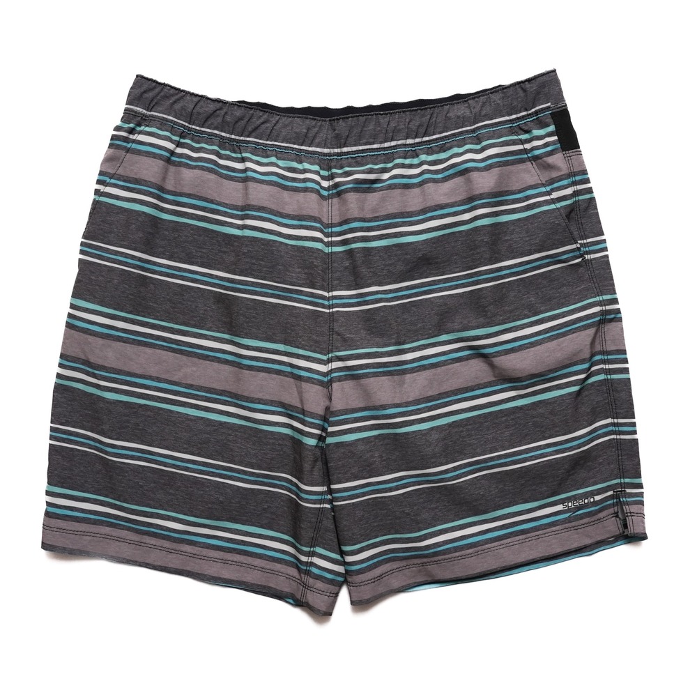 Speedo Swim Shorts Mens XL Gray Multicolor Stripe Lined Drawstring Pocket